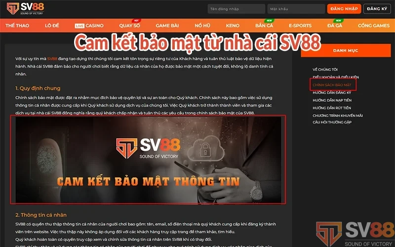 Cam kết bảo mật từ nhà cái SV88